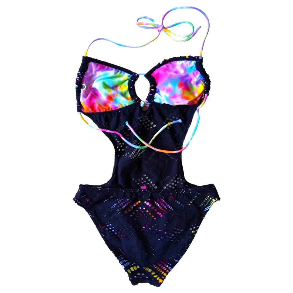 Rare find! OP black mesh 1 piece bikini - Picture 2 of 2